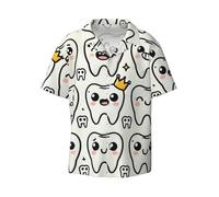 Vortithora Dental-Dentist-Crowned-Teeth Camicia da uomo a maniche corte con colletto cubano abbottonato per spiaggia, vacanze, Nero , S