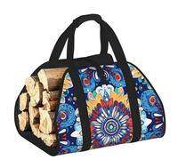 Vortithora Grande borsa per legna da ardere colorata, con texture mandala, in tessuto Oxford 600D, con manici rinforzati, borsa per il trasporto a legna aperta per camino, stufa a legna, campeggio e