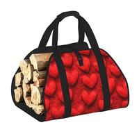 Vortithora Grande borsa per legna da ardere con design 3D a forma di cuore, in tessuto Oxford 600D, con manici rinforzati, borsa per il trasporto a legna aperta per camino, stufa a legna, campeggio e