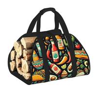 Vortithora Grande borsa per legna da ardere messicano-tacos-pepe-cactus, in tessuto Oxford 600d con manici rinforzati, borsa per il trasporto a legna aperta per camino, stufa a legna, campeggio e