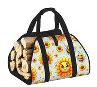 Vortithora Grande borsa porta legna da ardere con girasole e api, in tessuto Oxford 600D con manici rinforzati, borsa per il trasporto a legna aperta per camino, stufa a legna, campeggio e