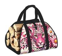 Vortithora Grande borsa porta legna da ardere leopardata con margherite in tessuto Oxford 600D con manici rinforzati, borsa per il trasporto a legna aperta per camino, stufa a legna, campeggio e
