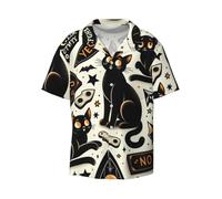 Vortithora Halloween-Mystical-Cats - Camicia da uomo a maniche corte con colletto cubano e bottoni, per spiaggia, vacanze, Nero , L