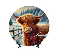 Vortithora Highland-Cow-Christmas - Piatto decorativo da 25,4 cm, con supporto, elegante piatto da parete per decorazione domestica