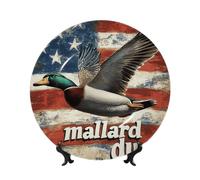 Vortithora Mallard-Duck-America-Flag - Piatto decorativo da 25,4 cm con supporto, elegante piastra da parete per decorazione domestica