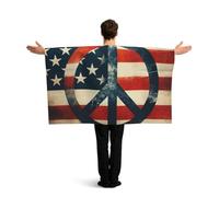 Vortithora Mantello con bandiera americana e simbolo della pace retrò con maniche per adulti, mantello indossabile in poliestere, mantello sportivo leggero per il giorno del gioco, feste in bar e