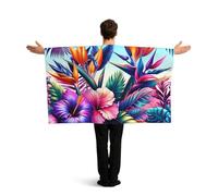 Vortithora Mantello con bandiera dell'isola tropicale e ibisco con maniche per adulti, mantello indossabile in poliestere, mantello leggero per fan sportivo per il giorno del gioco, feste in bar e