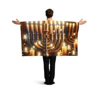 Vortithora Mantello con bandiera ebraica Hanukkah-Menorah con maniche per adulti, mantello indossabile in poliestere, mantello leggero per fan sportivo per il giorno del gioco, feste in bar e feste di