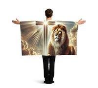 Vortithora Mantello con bandiera Gesù e croce leone con maniche per adulti, mantello indossabile in poliestere, mantello leggero per tifosi sportivi per il giorno del gioco, feste in bar e feste in
