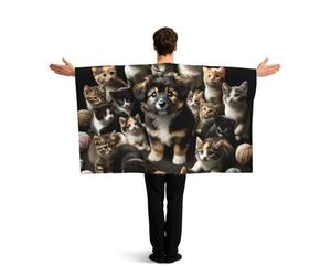 Vortithora Mantello con bandiera Kawaii-Kittens-Puppy con maniche per adulti, mantello indossabile in poliestere, mantello leggero per fan sportivo per il giorno del gioco, feste in bar e feste in