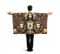 Vortithora Mantello con bandiera religiosa-cristo-leoni con maniche per adulti, mantello indossabile in poliestere, mantello leggero per fan sportivo per il giorno del gioco, feste in bar e