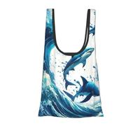 Vortithora Marine-Sharks-Swirling-Ocean-Waves, borsa per la spesa pieghevole, riutilizzabile, borsa della spesa portatile per uso quotidiano
