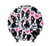 Vortithora Puppy-Boston-Terrier-Cuore 25,4 cm Piatto Decorativo con Supporto, Elegante Piatto da Parete Display per Decorazione Casa
