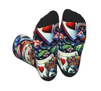 Vortithora Queen-American-Poker-Card, calzini unisex a blocchi di colore per uomini e donne, calzini a metà polpaccio elasticizzati in morbido poliestere, comodi calzini casual sportivi per scarpe