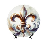Vortithora Retro-Fleur-De-Lis-Acquerello Piatto Decorativo 25,4 cm con supporto, elegante piastra da parete per la decorazione della casa