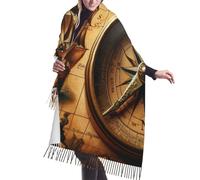 Vortithora Scialle invernale da donna con frange con nappa, stampa su un lato, 190 x 68 cm, con mappa del mondo, calda sciarpa per il freddo