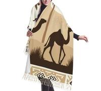 Vortithora Scialle invernale da donna con frange con nappe, 190 x 68 cm, con palme del deserto, alberi e cammelli, coperta accogliente stampata su un solo lato per il freddo