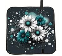 Vortithora Teal-Flowers-Dots Cuscino pieghevole per sedile da stadio impermeabile portatile Bleacher Pad Piccolo tappetino da campeggio per campeggio, viaggi, eventi sportivi all'aperto