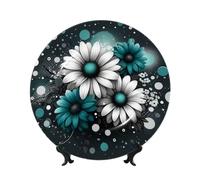 Vortithora Teal-Flowers-Dots - Piatto decorativo da 25,4 cm con supporto, elegante piastra da parete per decorazione domestica