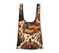 Vortithora Turkey-Pumpkin-Funny-Thanksgiving - Borsa per la spesa pieghevole, riutilizzabile, per uso quotidiano