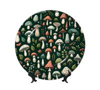 Vortithora Various-Mushrooms-Green - Piatto decorativo da 25,4 cm, con supporto, elegante piatto da parete per decorazione domestica