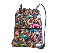 Vortithora Zaino casual con coulisse per ciclisti all'aperto Francia con tasca con cerniera, borsa sportiva con coulisse per palestra e uso quotidiano