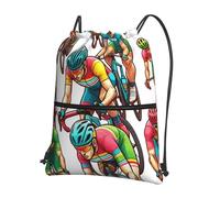 Vortithora Zaino con coulisse per ciclisti all'aperto, in stile francese, con tasca con cerniera, borsa sportiva con coulisse, per palestra e uso quotidiano
