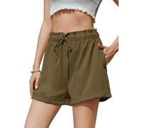 Vorvowry Pantaloncini Donna Estivi Eleganti Shorts Leggeri e Traspiranti con Vita Elastica e Tasche Bermuda Donna Estivi Casual Verde dell'Esercito L