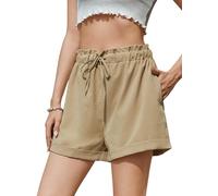 Vorvowry Pantaloncini Donna Estivi Eleganti Shorts Leggeri e Traspiranti con Vita Elastica e Tasche Bermuda Donna Estivi Casual Cachi L