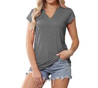 Vorvowry T Shirt Donna Scollo a V Magliette Manica Corta Sciolto Bluse Elegante Tuniche Cime Estive Canotta Donna Grigio Chiaro XXL