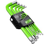 VORXEON 9PCS Set di Chiavi a Brugola Esagonale Metriche 1.5-10 mm Verde, Chiavi Esagonali Lunghe con Testa a Sfera di 25 Gradi, in Acciaio Cr-V, con Supporto, Codice Colore, Strumento di Riparazione