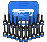 VORXEON - Set di bussole a impatto da 20 pezzi con bussole esagonali Allen, Torx e a stella, in acciaio legato S2 forgiate in un unico pezzo, con valigetta, attacco da 1/2", da 5 mm a 19 mm