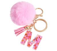 Vorysum Portachiavi Donna Con Lettera Iniziale per Ragazze e Donne Portachiavi Con Palla di Pelo Rosa Carina per Zaino e Borsa da Scuola-M