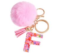 Vorysum Portachiavi Donna Rosa Con Lettera Iniziale per Ragazze e Donne Portachiavi Oro Portachiavi Con Palla di Pelo Carina per Zaino e Borsa da Scuola-F