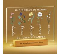 Voryusmer Regalo Personalizzato Festa della Mamma - Idee Regalo - Giardino di Mamma - Cornice con Nome Testo Fiori di Nascita - LED Opzionale