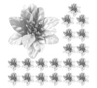 VOSAREA 20 Pezzi Fiore Artificiale Argento 2 Pollici Stella di Natale per | Pp, Paillettes e Tessuto, Facile da Disporre, Non Appassisce, per Ghirlanda Natalizia e Festa