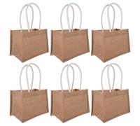VOSAREA 6 Pezzi Borsa in Lino Marrone con Manici, Compatta e Riutilizzabile | Design Naturale, per Uscite Informali e Acquisti Quotidiani, Formato Mini Portatile