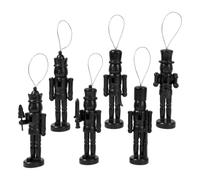 VOSAREA 6 Pezzi Ornamento Natalizio Schiaccianoci Mini in Legno Nero da | Decorazione Compatta e Riutilizzabile, Cordino Robusto Già Montato, per Maniglie e Camini