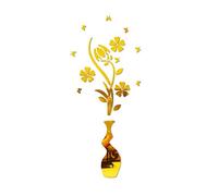 VOSAREA Adesivo da Parete in Acrilico 3D Adesivo da Parete con Decoro Floreale e Vaso (Dorato)