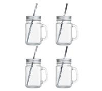 VOSAREA Barattolo Tazza in Vetro e Cannucce 4 Set con Coperchio 480ml | Design a Fuoriuscite, per Lavoro e Scuola, Adatto a Adulti Colore Casuale