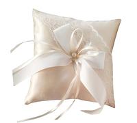 VOSAREA Cuscino Portafedi Elegante Decorato con Perle e Nastri 15x15cm in Cotone di Seta e Raso Matrimonio per Cerimonie e Proposte Speciali