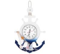 VOSAREA Orologio da parete in legno marittimo con ancora e barca a vela, stile vintage, stile rustico, marino nautico, decorazione da parete con timone, soggiorno, camera da letto