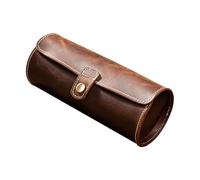 VOSAREA Scatola Porta Orologi in Pelle Reale Chiusura a Bottone, Custodia Porta 3 Orologi Tonda Colore Marrone, Espositore Compatto Da Viaggio Per Protezione Antigraffio e Regalo Elegante