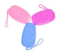 VOSAREA Spugna da Bagno Morbida e Dura 3 Pezzi in Silicone Doppia Superficie Esfoliante Manico Ergonomico e Cordino per Appendere, per Vari Scenari di Pulizia nel Bagno