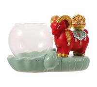 VOSAREA Vaso Idroponico a Forma di Pecora, Rosso, per Scrivania e Pothos | Porcellana e Resina Celadon, Design Feng Shui e Mascotte di Buona Sorte, Trasparente, per Studio