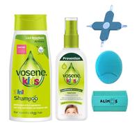 Vosene Kids - Shampoo repellente per pidocchi 3 in 1 da 250 ml e balsamo protettivo da 150 ml, con spazzola massaggiante Alimos e pettine per lendini e strumento di pulizia 4 in 1