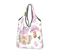 VOSERY 2 sacchetti per la spesa riutilizzabili per alimenti, motivo: fata dei funghi, borsa pieghevole con manici, colore nero