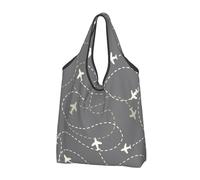 VOSERY Airplane Routes Around The World Borse della spesa riutilizzabili Borse della spesa per la spesa Borsa di Tote pieghevole con manici, Nero, 2 PCS