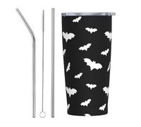 VOSERY Bat Cool Black Halloween Carino Tumbler con Coperchio e Cannuccia, 590 ml In Acciaio Inox Isolato Tumbler Bottiglia Dell'acqua, Tazza Da Viaggio Tazza Da Caffè Personalizzata Tumbler