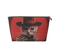 VOSERY Beauty case in pelle, trousse da viaggio da donna, borsa da toilette da donna, borsa per il trucco retrò horror con ritratto di gatto, borsa per il trucco carina, borsa per il trucco
